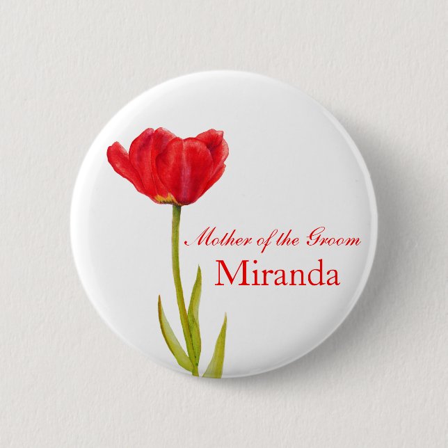 Chapa Redonda De 5 Cm Red tulip mother of the groom wedding pin button (Anverso)