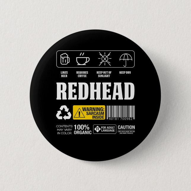 Chapa Redonda De 5 Cm Redhead Ginger Frecles Redheads Red Hair Gift (Anverso)