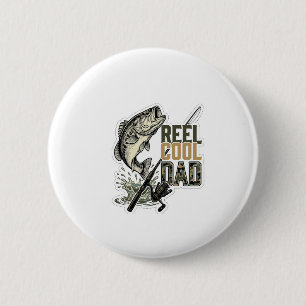 Chapa Redonda De 5 Cm Reel Cool Papá Pesca de Lubina Diseño de Grabado V