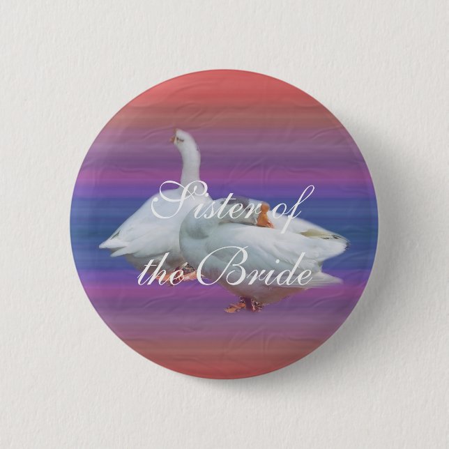 Chapa Redonda De 5 Cm regalo de boda, dos gansos blancos de fondo elegan (Anverso)