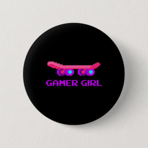 Chapa Redonda De 5 Cm Regalo de chica jugadora linda 8 bits Skateboardin