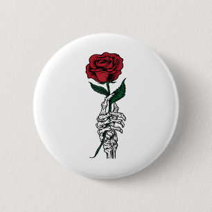 Chapa Redonda De 5 Cm Regalo de flor de Rosa - Mano de esqueleto blanco