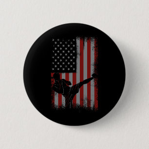 Chapa Redonda De 5 Cm Regalo de Kickboxing de la Bandera Americana Retro