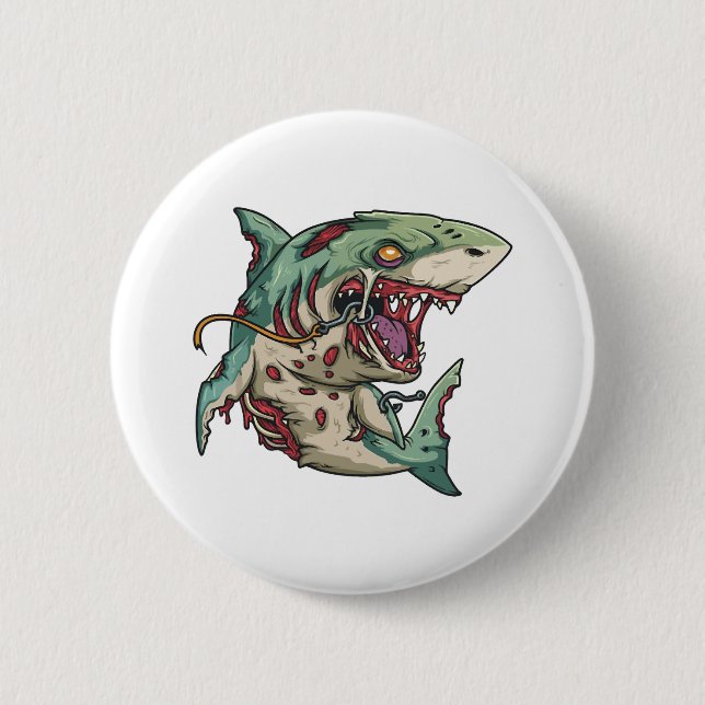 Chapa Redonda De 5 Cm Regalo de la fiesta Zombie Shark Halloween para la (Anverso)