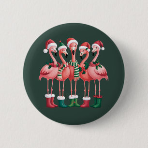 Chapa Redonda De 5 Cm Regalo para Amante de Flamencos Navidad Feliz Navi