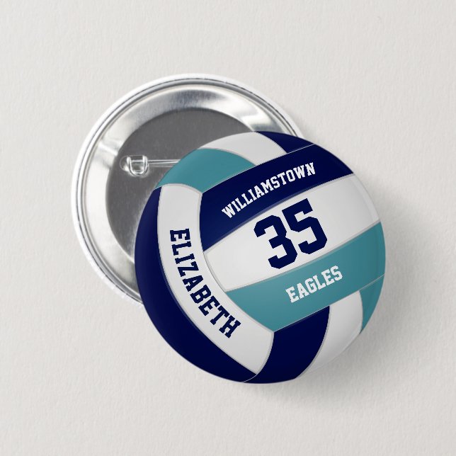 Chapa Redonda De 5 Cm regalos del equipo de voleibol verde azulado azul  (Anverso y reverso)