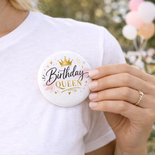 Chapa Redonda De 5 Cm Reina de Cumpleaños Elegante Letra con Corona de O
