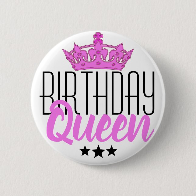 Chapa Redonda De 5 Cm Reina de cumpleaños y corona rosa (Anverso)