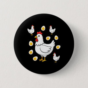 Chapa Redonda De 5 Cm Reina del gallinero con gallinas y huevos soleados