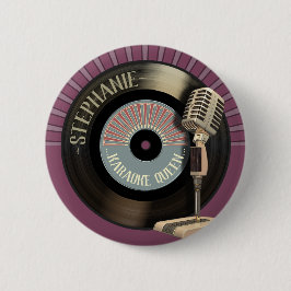 Chapa Redonda De 5 Cm Reina Mic retro del Karaoke y expediente