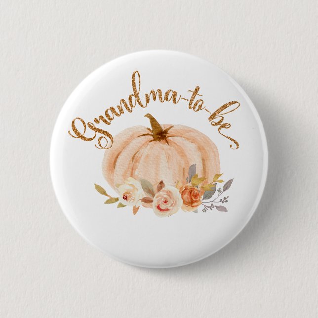 Chapa Redonda De 5 Cm Relieve metalizado de otoño calabaza floral Abuela (Anverso)