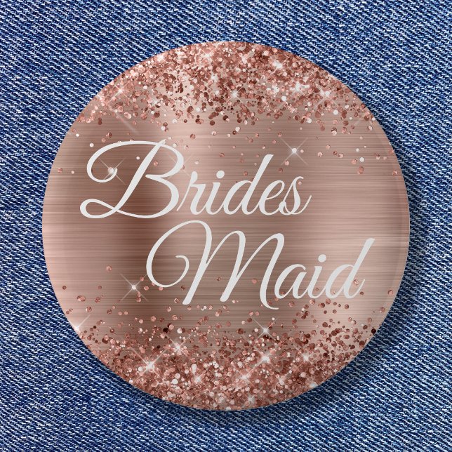 Chapa Redonda De 5 Cm Relieve metalizado dorado Rosa Purpurinoso de Novi (Brides Maid Glittery Rose Gold Foil Button)