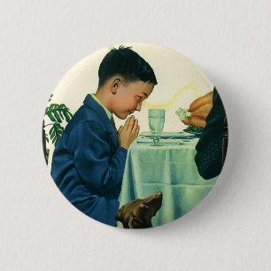 Chapa Redonda De 5 Cm Religión vintage, niño diciendo gracia en Acción d