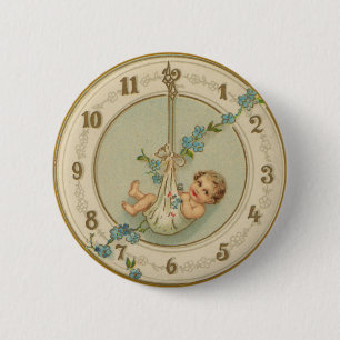 Chapa Redonda De 5 Cm Reloj Antiguo Bebé de Año Nuevo