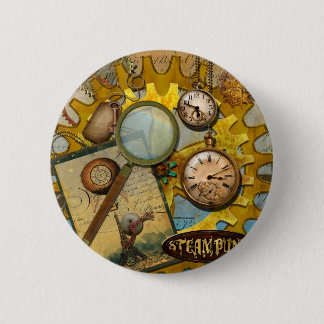 Chapa Redonda De 5 Cm Relojes Steampunk y tiempo