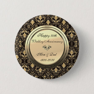Chapa Redonda De 5 Cm Remolinos Elegantes Negro 50 Aniversario de Bodas