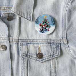 Chapa Redonda De 5 Cm Reno ciberpunk lindo con árbol de Navidad