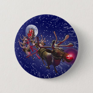 Chapa Redonda De 5 Cm Reno sospechado rojo de Papá Noel del vuelo