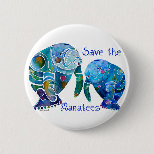 Chapa Redonda De 5 Cm Reserva de la Florida los Manatees en azules vivos