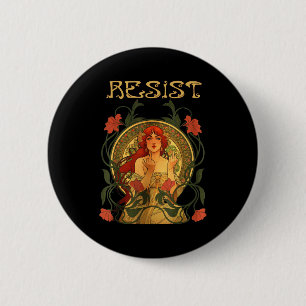 Chapa Redonda De 5 Cm Resistir Art Nouveau Mucha Mujeres Anti-trump Femi