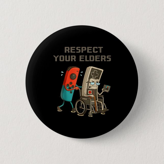 Chapa Redonda De 5 Cm Respect Your Elders Funny Retro Gaming Clic Consol (Anverso)