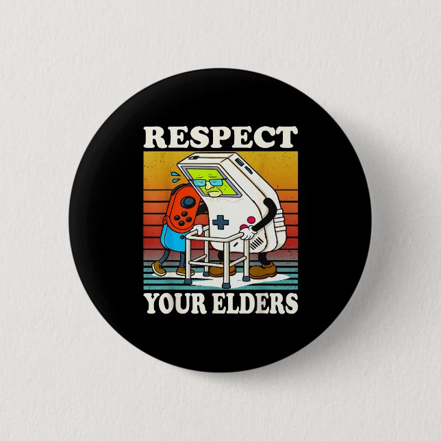 Chapa Redonda De 5 Cm Respect Your Elders Gaming Control 80s Retro Funny (Anverso)