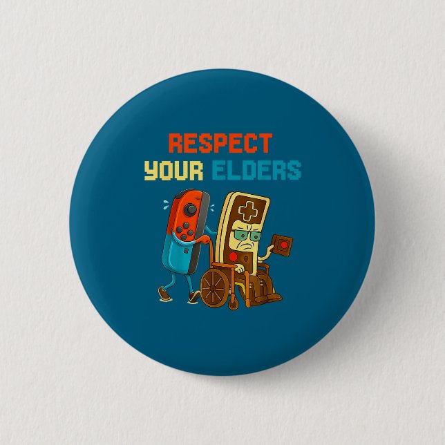 Chapa Redonda De 5 Cm Respect Your Elders Retro Gaming Funny Gamer Contr (Anverso)