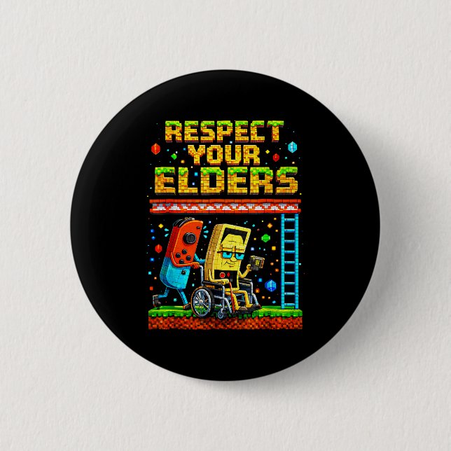 Chapa Redonda De 5 Cm Respect Your Elders Retro Gaming Funny Gamer Contr (Anverso)