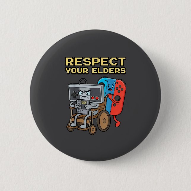 Chapa Redonda De 5 Cm Respect Your Elders Retro Gaming Funny Gamer Contr (Anverso)