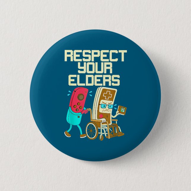 Chapa Redonda De 5 Cm Respect Your Elders Retro Gaming Funny Gamer Contr (Anverso)