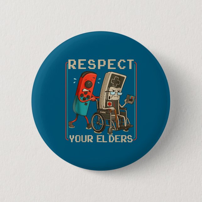 Chapa Redonda De 5 Cm Respect Your Elders Retro Gaming Funny Gamer Contr (Anverso)