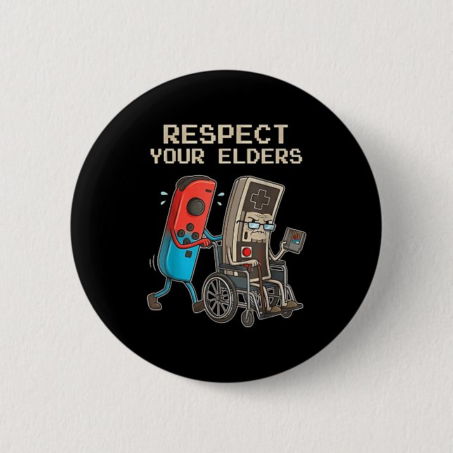 Chapa Redonda De 5 Cm Respect Your Elders Retro Gaming Funny Gamer Contr (Anverso)