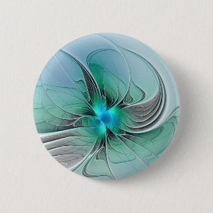 Chapa Redonda De 5 Cm Resumen Con Arte Fractal Azul Y Moderno