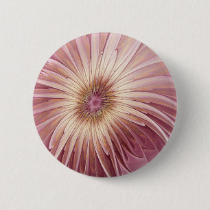 Chapa Redonda De 5 Cm Resumen Flor Arte Fractal y tonos de Borgoña