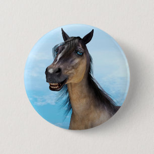 Chapa Redonda De 5 Cm Retrato de Arte de Caballo con Sonrisa Divertida