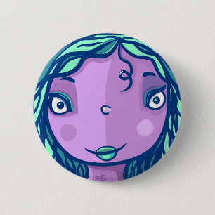 Chapa Redonda De 5 Cm Retrato de caracteres Chica púrpura