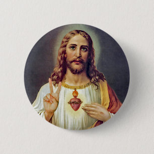 Chapa Redonda De 5 Cm Retrato de Jesús con el signo de la paz del Sagrad