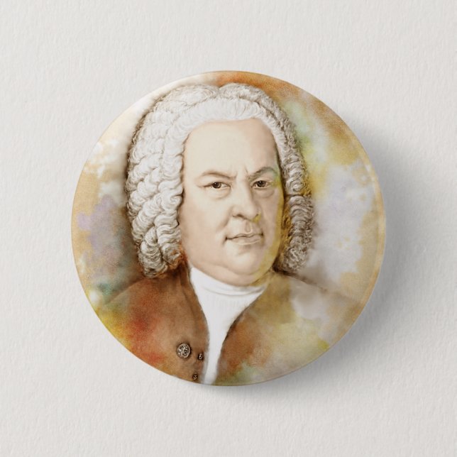 Chapa Redonda De 5 Cm Retrato de Johann Sebastian Bach en beige (Anverso)
