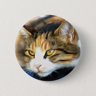 Chapa Redonda De 5 Cm Retrato de Mascota realista de gato de calico amar