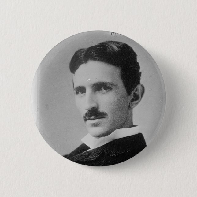 Chapa Redonda De 5 Cm Retrato de Nikola Tesla (Anverso)