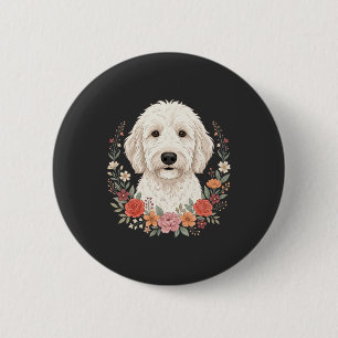 Chapa Redonda De 5 Cm Retrato de perro floral corona botánica