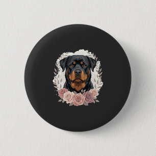 Chapa Redonda De 5 Cm retrato de perro Rottweiler floral sublimación