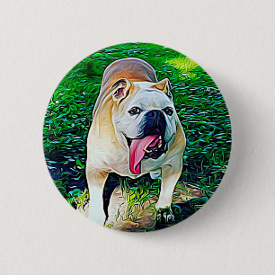 Chapa Redonda De 5 Cm Retrato mascota estilizado de bulldog feliz