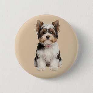 Chapa Redonda De 5 Cm Retrato redondo de cachorro Biewer Yorkie lindo en