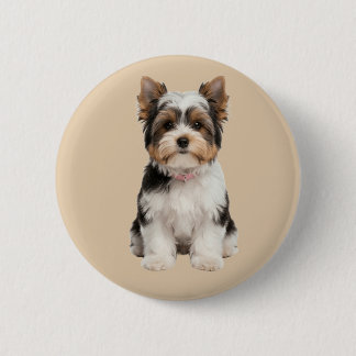 Chapa Redonda De 5 Cm Retrato redondo de cachorro Biewer Yorkie lindo en