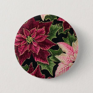 Chapa Redonda De 5 Cm Retro 50s Flor de Nochebuena Burgundy Rosa