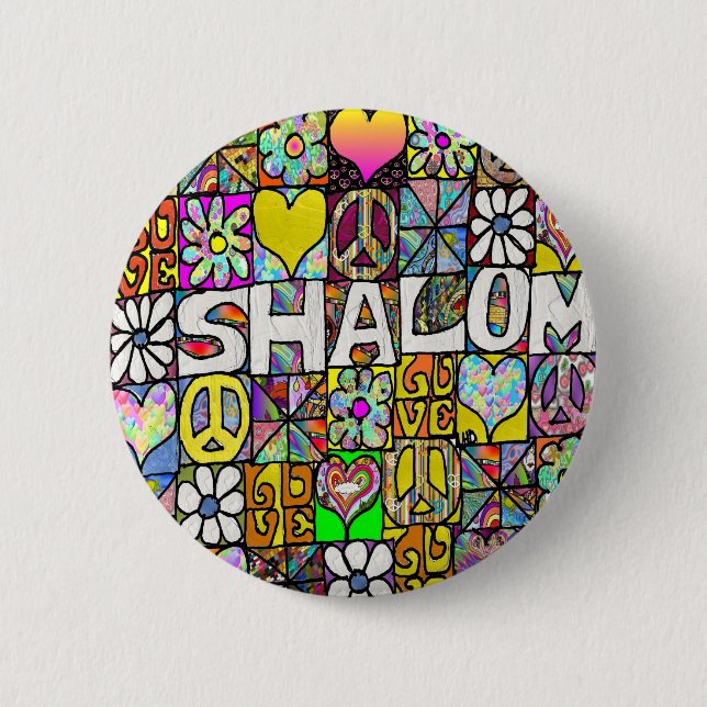 Chapa Redonda De 5 Cm Retro 60 Psicodélico Shalom LOVE (Anverso)