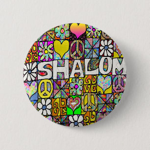 Chapa Redonda De 5 Cm Retro 60 Psicodélico Shalom LOVE