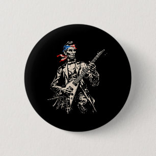 Chapa Redonda De 5 Cm Retro Abraham Lincoln tocando guitarra Rock Roll