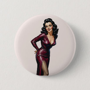 Chapa Redonda De 5 Cm Retro Bella Brunette Viejo Glamour Arte